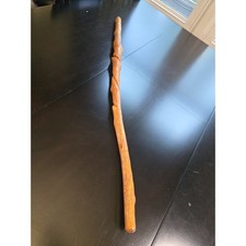 Hand Carved 38" Spiral Wood Walking Stick - Rustic Folk Art Hiking Staff Cane