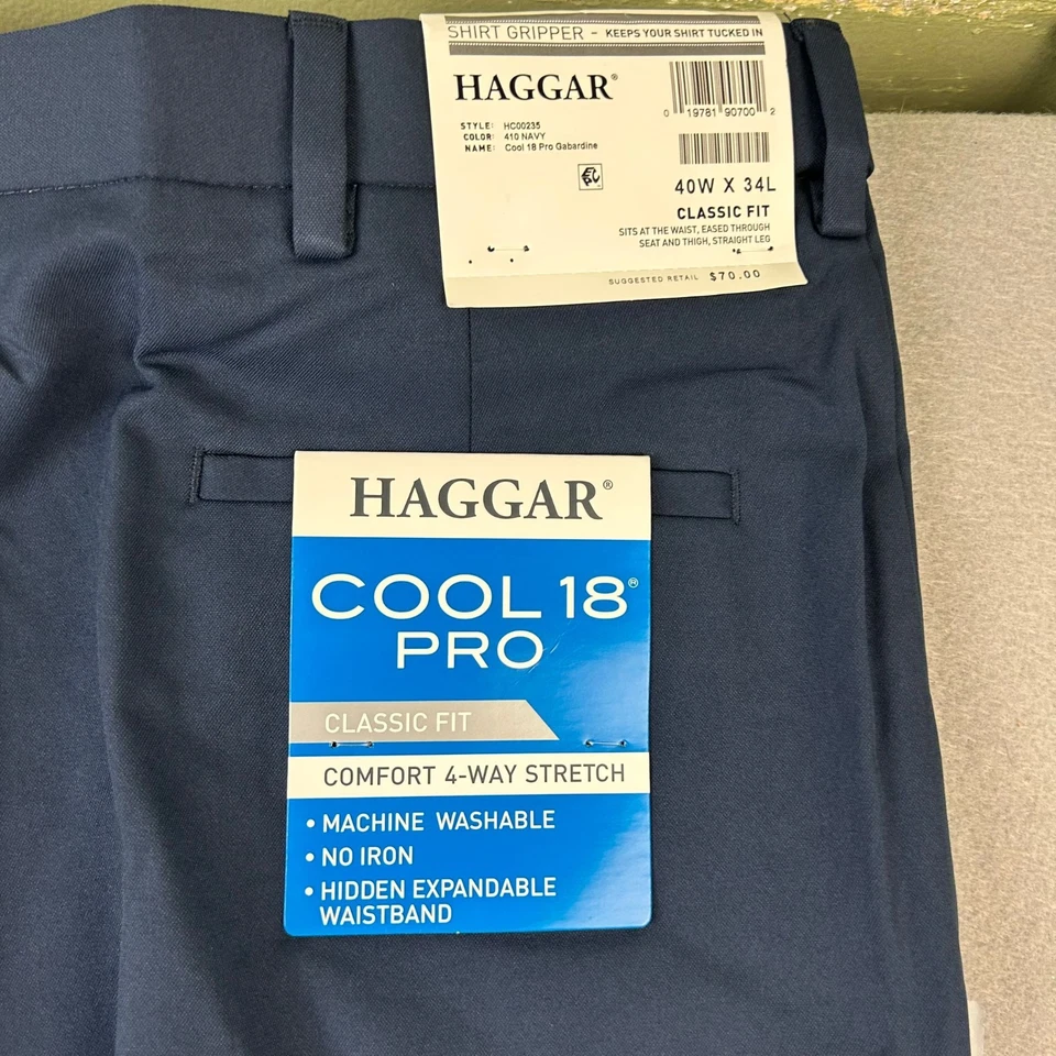 Pantalones Haggar Para Hombres 40X34 Azul Calce Clásico Genial 18 Pro Pierna Recta Sin Hierro Nuevos con Etiquetas Foto 3 de 4
