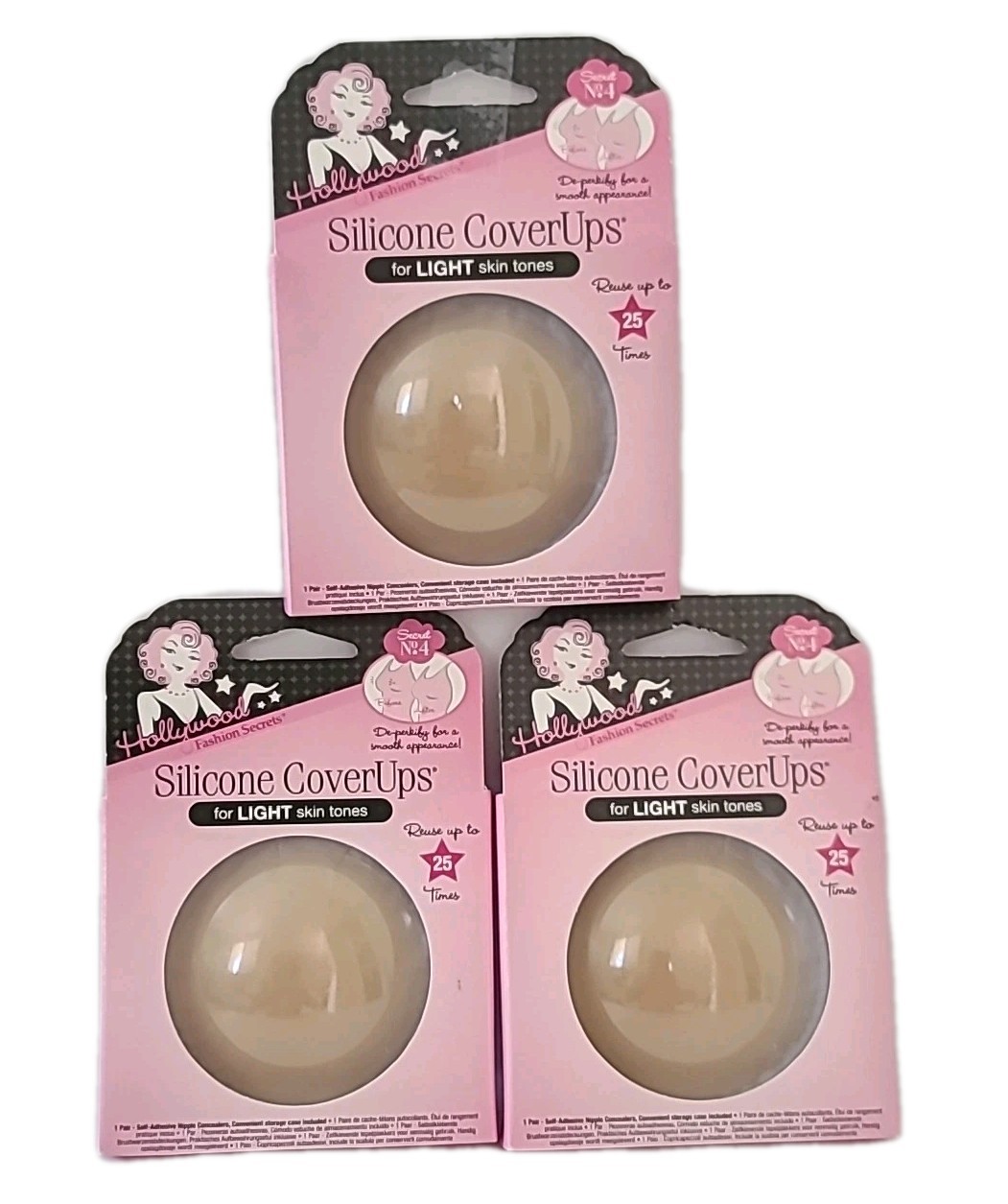 3 PAIRS Hollywood Fashion Secrets Silicone CoverUps LIGHT Tone Lingerie Accesso