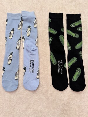 New Rick and Morty Adult Swim Cartoon Pickle Crew Socks 2 Pairs Mens 8-12