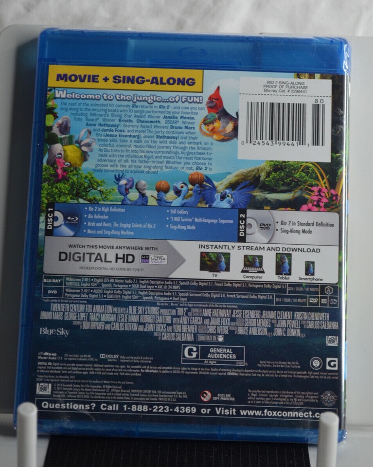 Sing Along Rio Rio 2: Sing-Along Edition (Blu-ray/DVD/Digital HD, 2014, 2-Disc Set ...