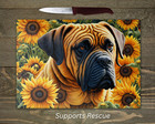 Bullmastiff Dog & Sunflowers Kitchen Textured Tempered Glass Cutting Board