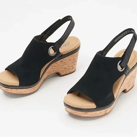 Zeppe Clarks Collection in sughero scamosciato Giselle Sea Nero (taglia 11m) a471923