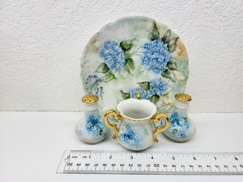 SET CONDIMENTI DA 4 PEZZI VINTAGE VIENNA AUSTRIA DIPINTO A MANO DIMENTICARMI NOT - Foto 3 di 12