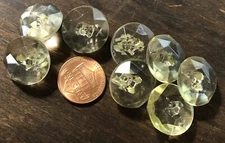 8 Retro Domed Faceted Clear Hint Of Yellow Plastic Shank Buttons 3/4" 19mm 7523