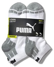 PUMA SOCKS MEN'S - LOW CUT - CUBE 243 - WHITE GREY 2 - LARGE 10-13 PACK 6 XX