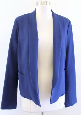VINCE Womens Solid Navy Blue Drape Open Front Blazer Jacket