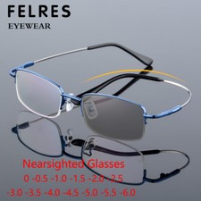 Men Metal Square Photochromic Myopia Nearsighted Glasses Half Frame Sunglasses