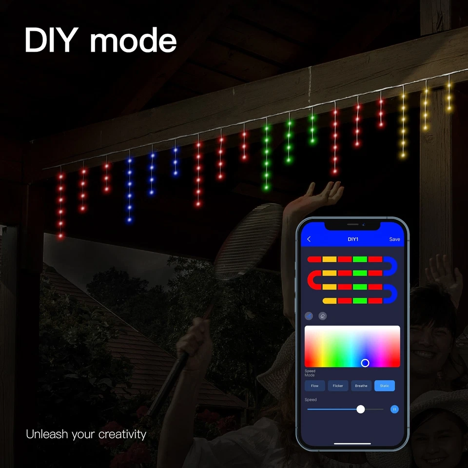 Juego de luces de hielo inteligentes 260-LED 32 pies con control de aplicación - VENTA DE PRETEMPORADA EXPLOSIVA Foto 4 de 4