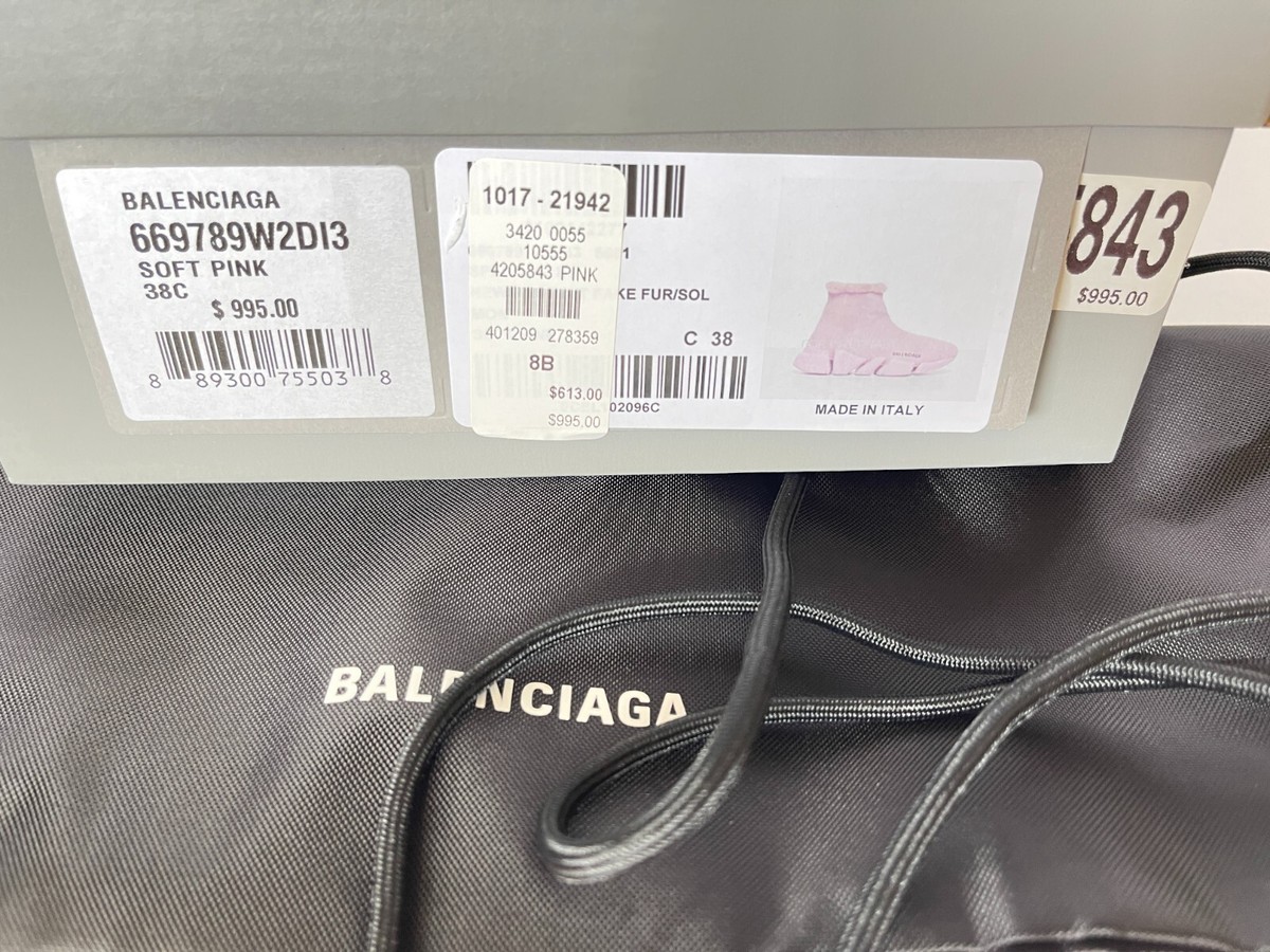 BALENCIAGA SPEED 2.0 Knit Sock Faux Fur Sneakers Pale Pink
