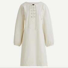 New J Crew Lace Up Balloon Sleeve Dress Ivory Size Medium AX320