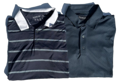 Lot of 2 Abercrombie Fitch Soft A&F Air Knit Polo Go To Polo SS Blue Striped M