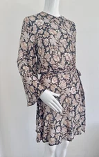 ZIMMERMANN Mini Dress Floral Viscose Bell Sleeves Brown Foliage Leaves Size 0 XS