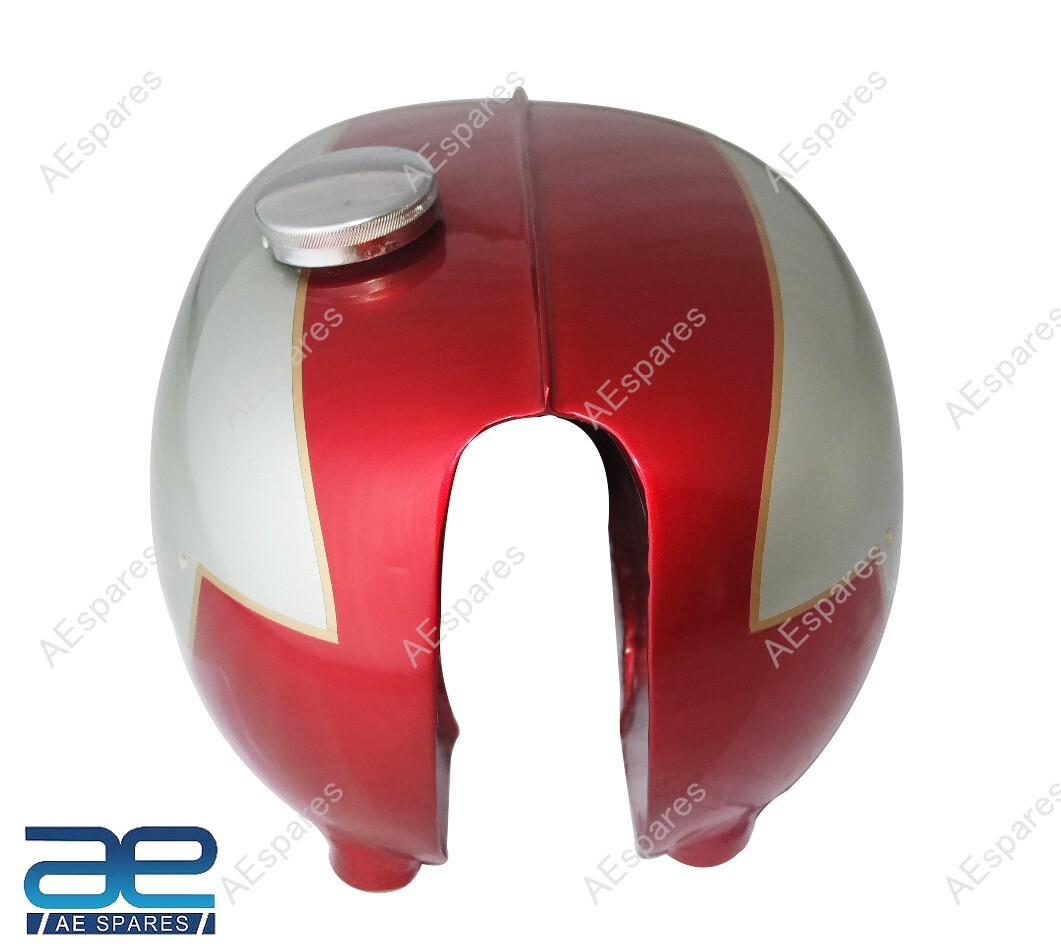 For Triumph T120 Cherry & Silver Painted Steel Petrol Fuel Gas Tank