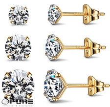 18ct Gold On S925 Sterling Silver Ear Stud Earring Diamond Cut Crystals 3-8MM