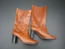 UNBRANDED SIZE 10 WOMENS BROWN LEATHER HIGH HEEL MID CALF BOOTS 4C