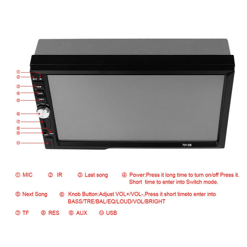 Reproductor de radio para automóvil 7" 2 DIN cámara de visión trasera Bluetooth MP5 audio reproductor multimedia Foto 3 de 4