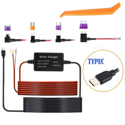 USB C Dash Cam Hardwire Kit For Fuse 12-24V to 5V/2A Type C Port Hard Wire Cable