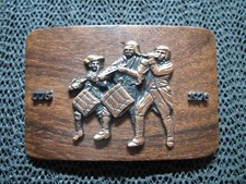 1776 1976 BICENTENNIAL PATRIOT MARCH WOOD BELT BUCKLE VINTAGE RARE 1970s USA