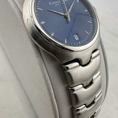 Kenneth Cole Watch Men 35mm Silver Tone Blue Dial Date KC3193 New Battery 6.5” - Picture 5 of 19