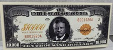 * Teddy Roosevelt 1920 Gold Certificate Lot Of 2-10,000 Novelty Dollar Bills