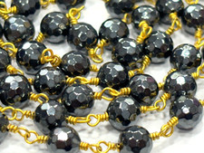 Black Hematite Round Faceted 6mm Gemstone Beads 2.5 Feet Gold plated