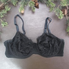 Auden Bra Size 42DDD Black Lace Underwire Unlined Adjustable Clasp Back