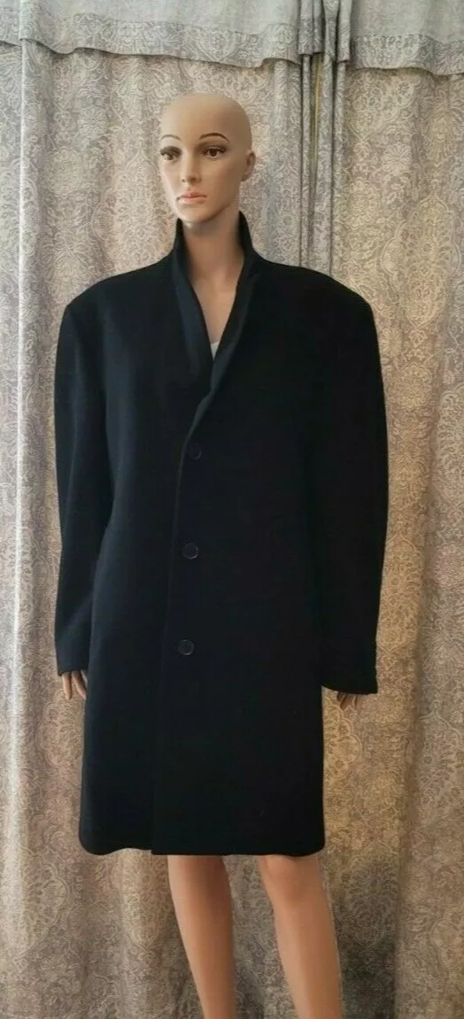 Calvin Klein Black Cashmere Wool Blend Button Coat RN 51711