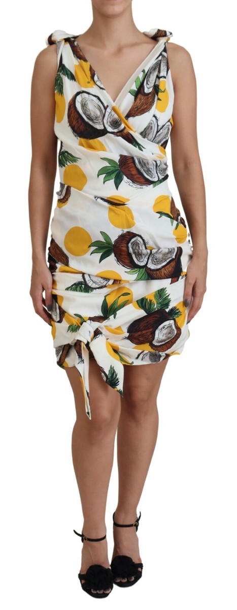 オールインワン・サロペット Dolce & Gabbana Mini Dress With Fitted Silhouette DOLCE & GABBANA Dress Silk White Coconut Print Sheath Mini