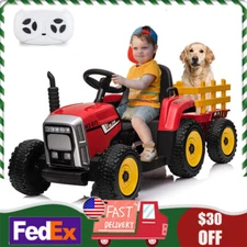 Electric Kids Ride on Tractor with Trailer 12V Battery Powered Car Toy w/ Remote