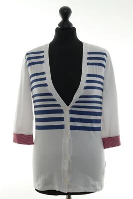 Kathleen Madden Damen Strickjacke S weiß blau leicht Knopf ¾-Ärmel mit Baumwolle - Bild 1 von 4