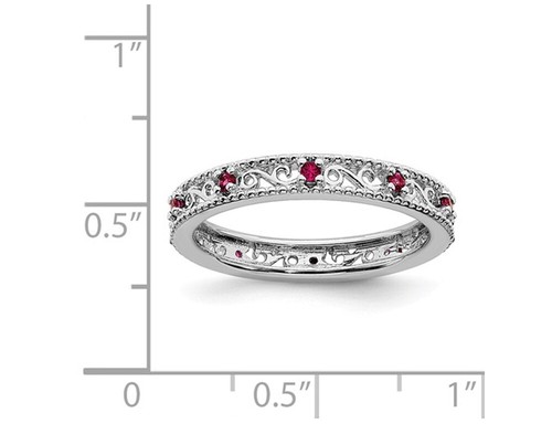 Anillo apilable de plata esterlina con banda de rubí creado en laboratorio de 1/5 quilate (ctw) - Imagen 2 de 5