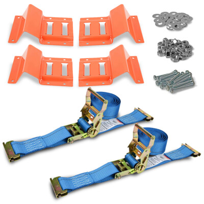 E-Track Wheel Chock and Strap Kit , (4) E-Track Wheel Chocks (Orange), (2) 2''...