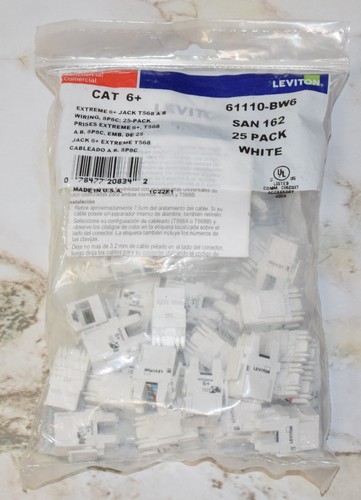 Leviton Commercial Extreme CAT 6+ Jack T568 A/B Wiring 61110-BW6 25 Pack White