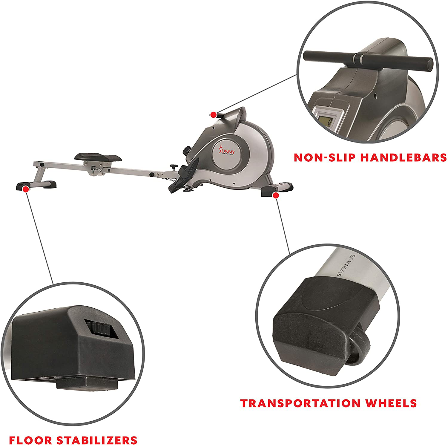 Sunny Health & Fitness SFRW5515 Rowing Machine Rower w/LCD