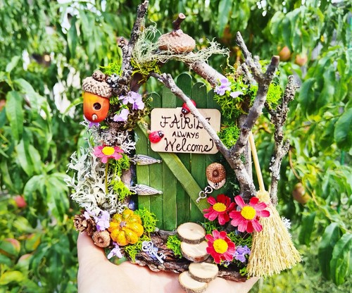 Fairy door, miniature garden, wooden fairy door, fairy furniture, fall decor - Picture 2 of 3