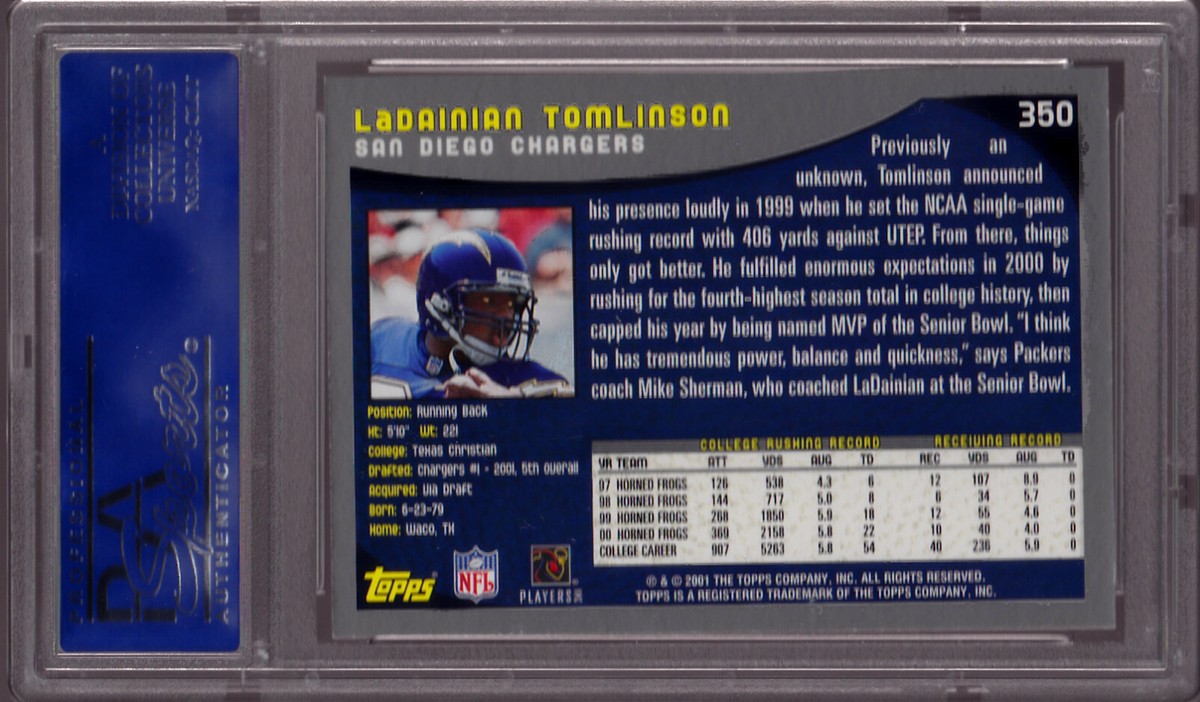 LaDainian Tomlinson Chargers Rookie 2001 Topps RC #350 PSA