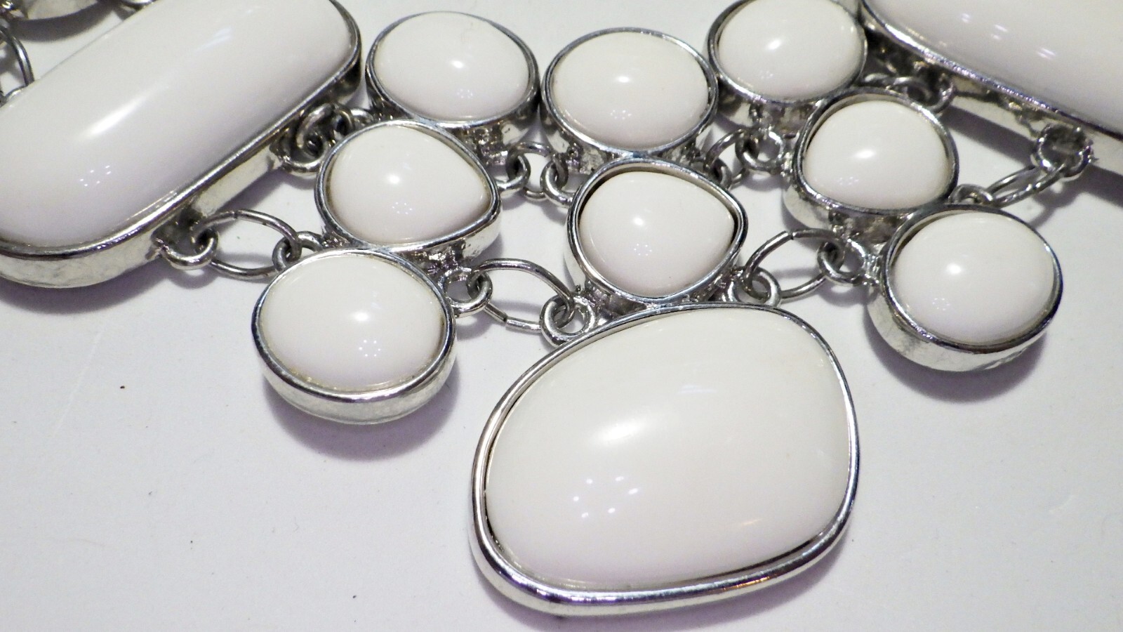 Statement White Acrylic Cab Assorted Shape Bib Do… - image 2