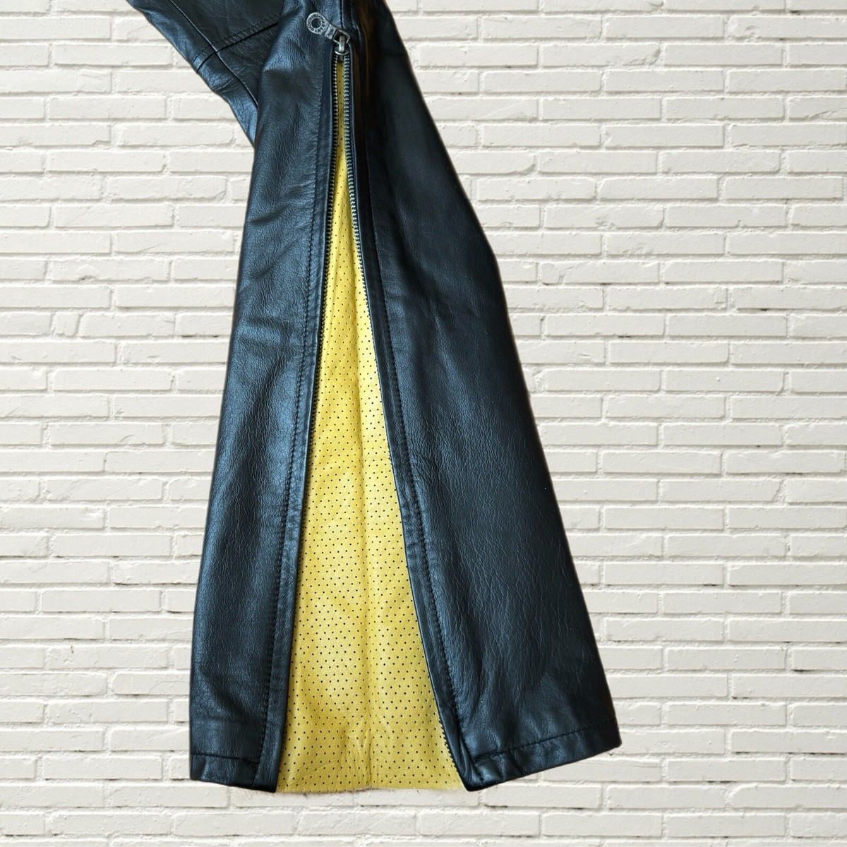 Vintage 90s Harley Davidson Leather Pants - Black & Yellow Leather