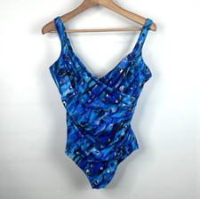 Miraclesuit Animal Magnetism Temptress Wrap One Piece Swimsuit Blue Gold Size 6