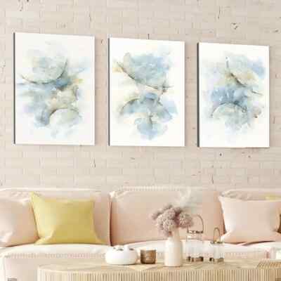 3pcs Abstract Blue Gray Brush Strokes White Wall Art Canvas Unframed/Framed