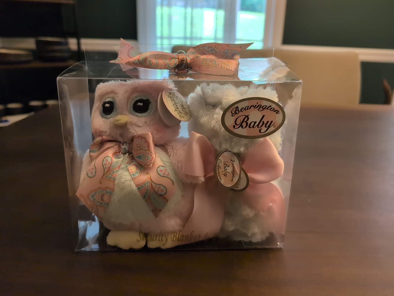 Bearington Baby Security Blanket 16x16 & Plush Owl  Pink And White