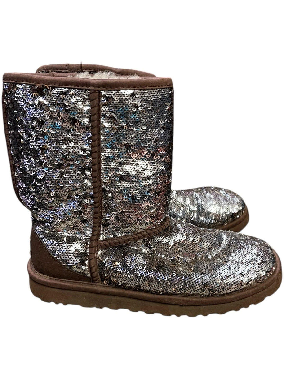 Stivali corti UGG Australia marroni con paillettes scintillanti US 6 usati