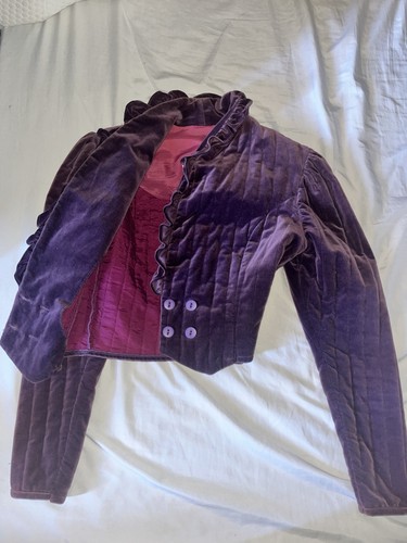 Gunne Sax 1970s Vintage Victorian Inspired Purple Velvet Cropped Riding Jacket - Picture 7 of 9