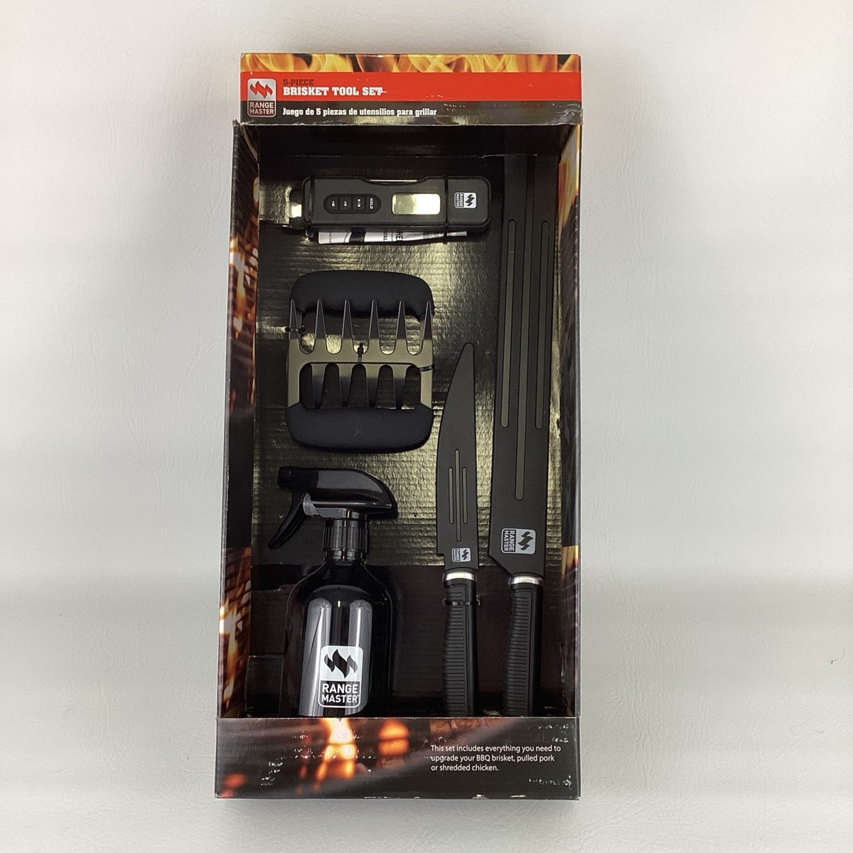 Range Master 5 Piece Brisket Tool Set Thermometer Meat Claws Knife BBQ Grilling