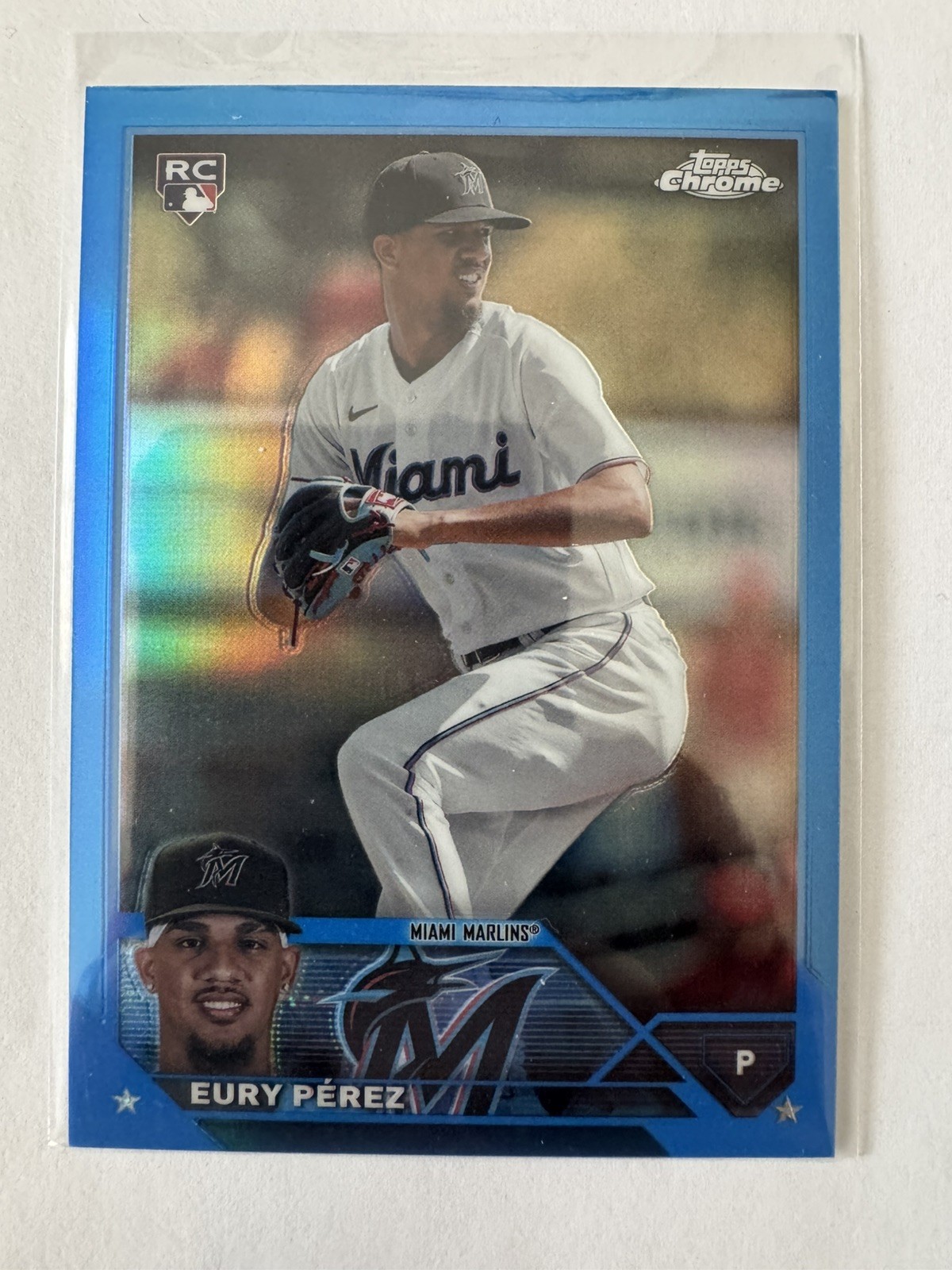 2023 Topps Chrome Update # USC100 - Eury Perez(RC) -Blue Refractor /150 Marlins!