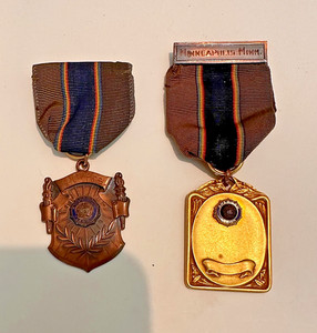 2 Original AMERICAN LEGION Badges: 100 Hrs. Vet Visits; Minn. Chapter-50's. 60's