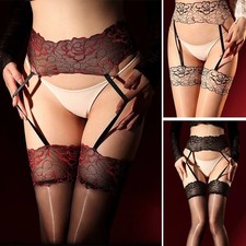 Lace Garter Stockings with Garters Set Oily Glossy Suspender Tights Sheer Black