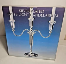 NIB Godinger Candelabrum Silver Plated Tapered Candlestick Holders 3 Arms 14" H