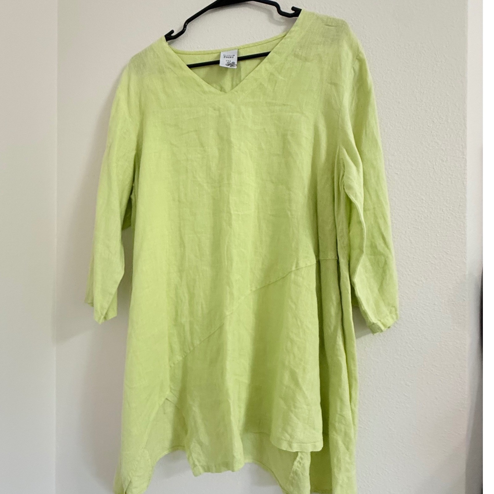 Match Point Linen Tunic Top Lime Green V-Neck 3/4 Sleeve HLT532 Womens Medium